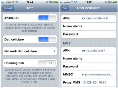 apn dati cellulare vodafone iphone 7